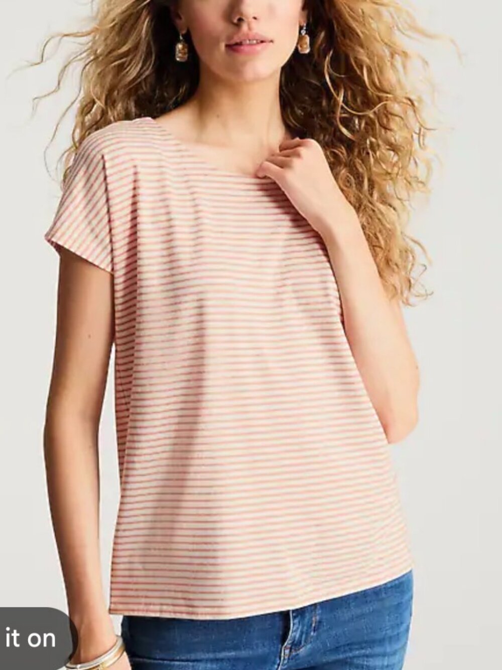 J Jill Size Large Luxe Supima Scoop Neck Tee Stripes Coral White Casual Shirt